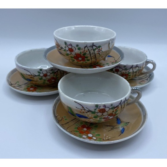 Japanese Teapot Tea Set Lusterware 18-pc Floral Hand-painted Children set AS IS - Picture 3 of 10